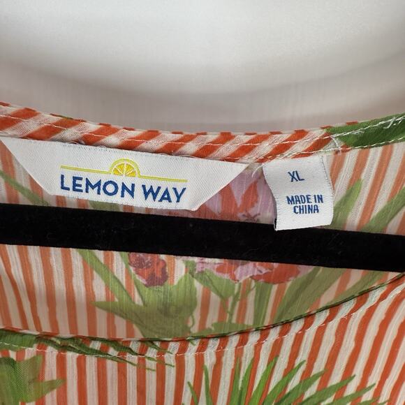 Lemon Way Sheer Chiffon Top Size XL Tropical Bird Parrot long Sleeve Pullover - Picture 8 of 10